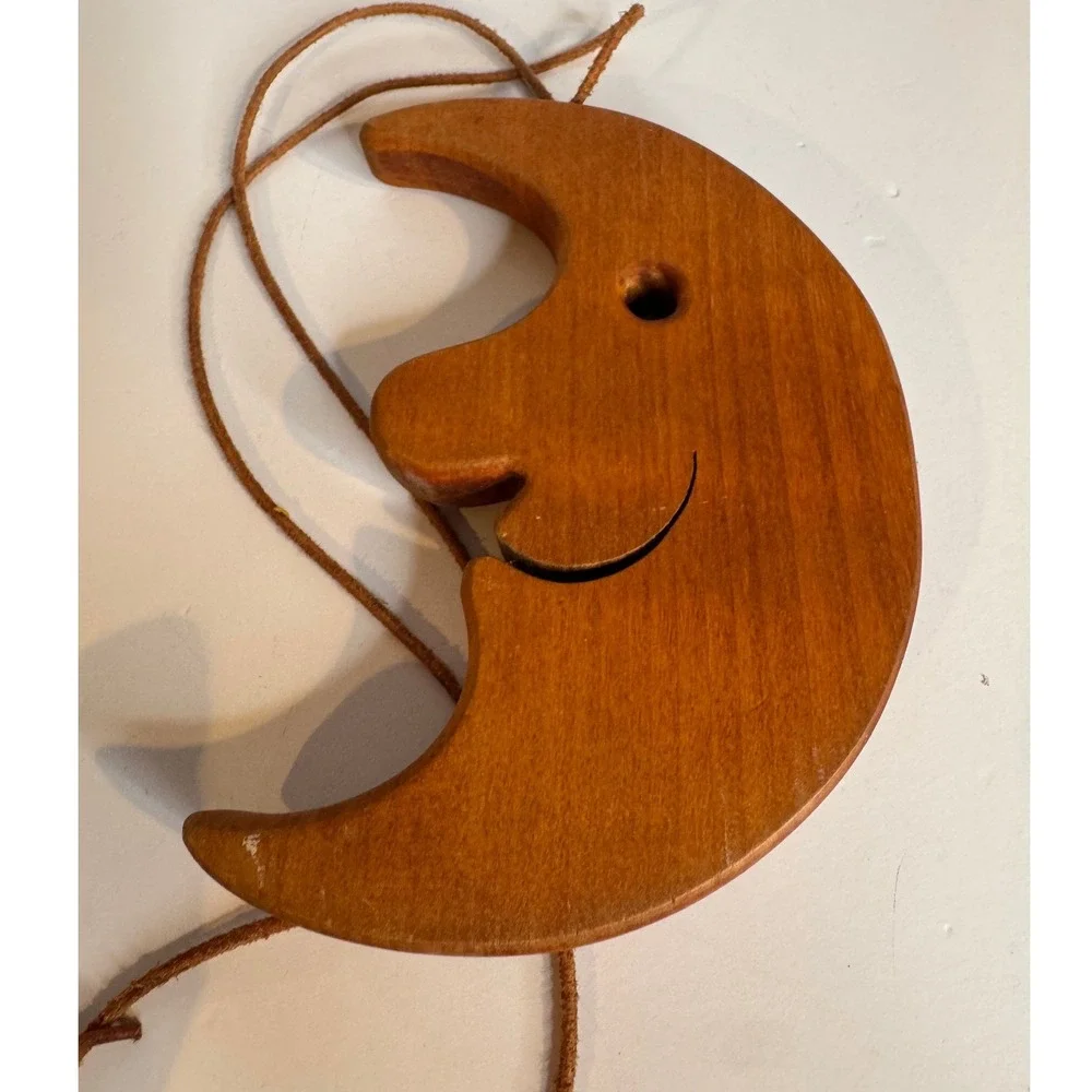 Vintage Celestial Wooden Moon Wall Hanging German Folk Art Boho Decor